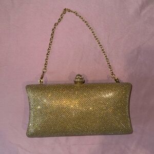 Gold Evening Clutch Purse with Rhinestone Knob